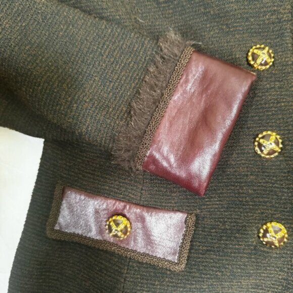 St.John Couture Vintage Knit Leather Fur Jacket Blazer  Wool Silk Classic Luxury - Picture 8 of 16